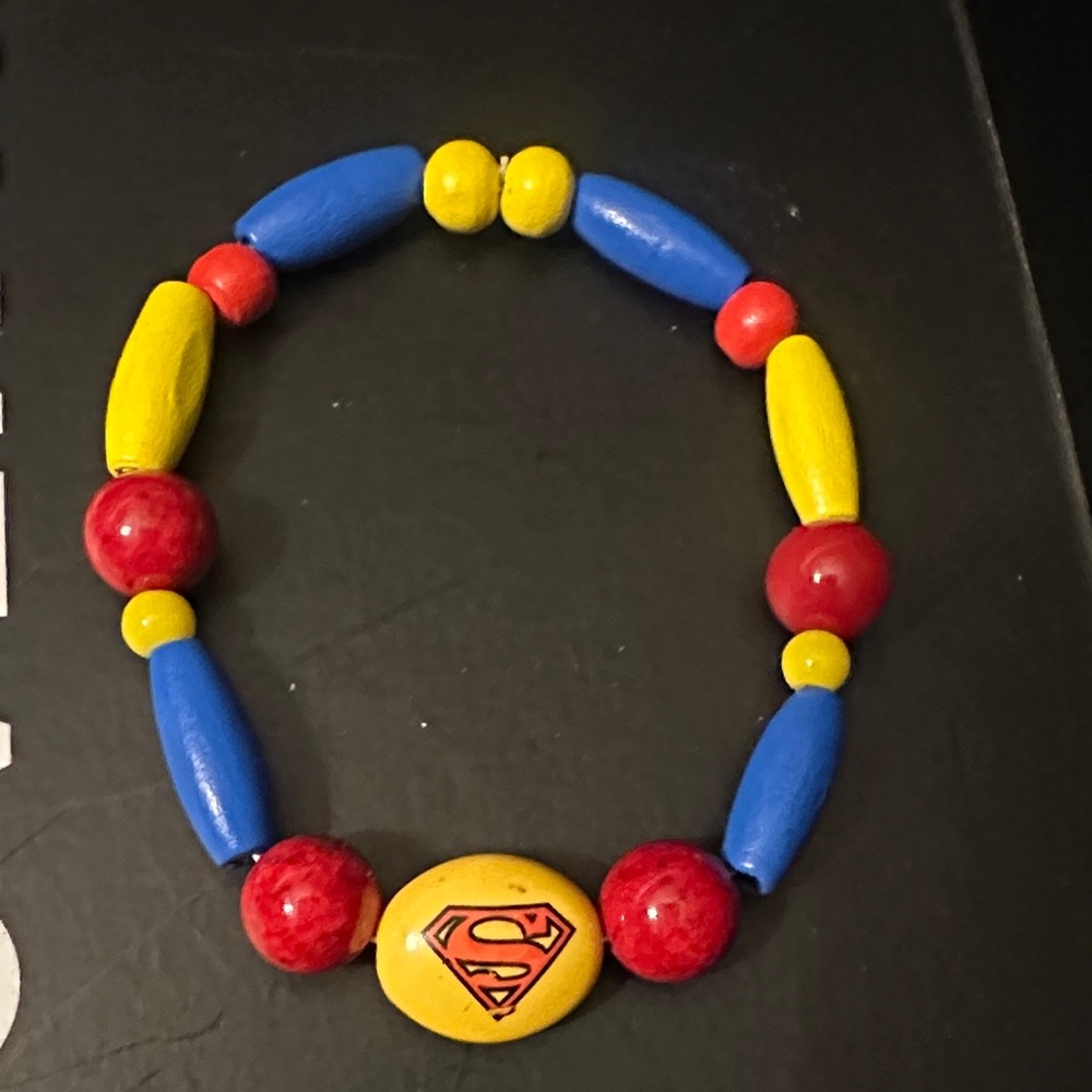 Colorful Beaded Bracelet with Superman Logo